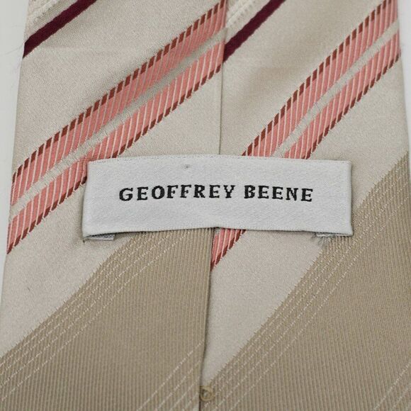 Geoffrey Beene Tan Pink Woven Striped Long Silk Tie - Picture 3 of 6